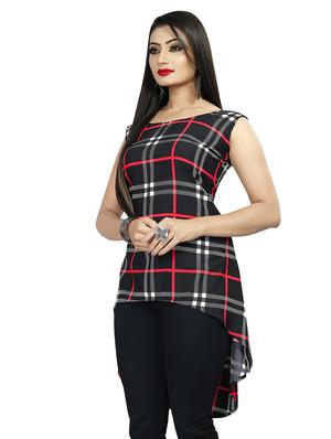 boat neck checkered high low tunic - 16650823 - Standard Image - 2