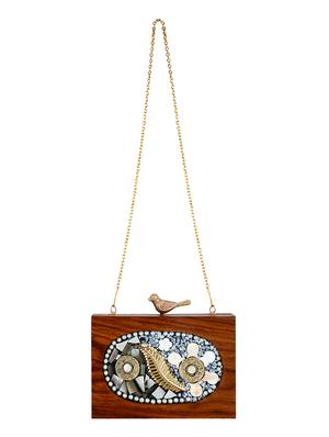 brown wood box clutch - 16651073 - Standard Image - 5