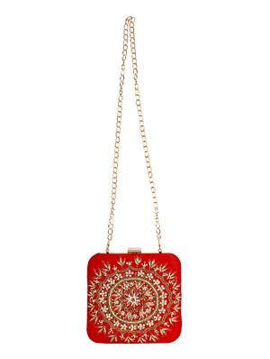 red faux silk box clutch - 16651075 - Standard Image - 5