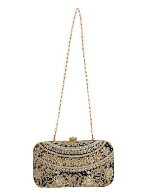 blue faux silk box clutch - 16651089 - Standard Image - 5