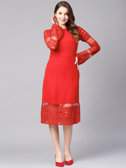 lace detail bell sleeved a-line dress - 16652285 - Standard Image - 1