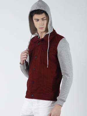 maroon color block jacket - 16653077 - Standard Image - 2