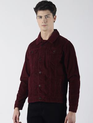 maroon solid corduroy jacket - 16653085 - Standard Image - 2