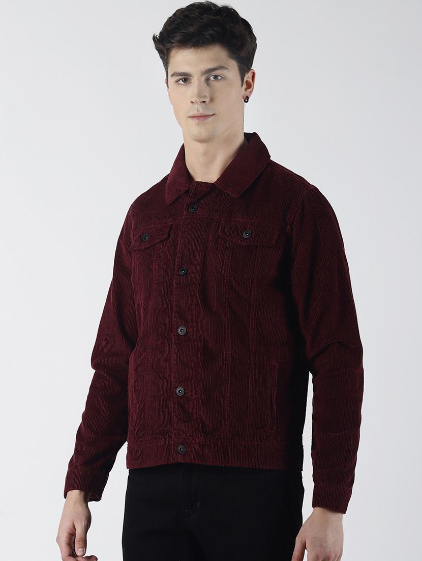 maroon solid corduroy jacket - 16653085 - Zoom Image - 2