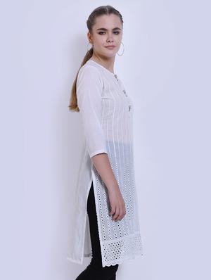 schiffli work straight kurta - 16653777 - Standard Image - 2