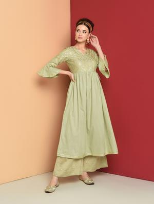 gold print flared kurta - 16654271 - Standard Image - 2