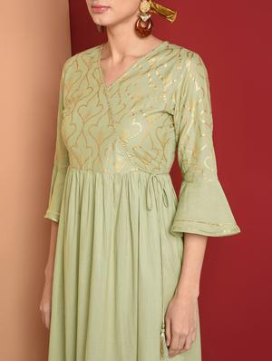 gold print flared kurta - 16654271 - Standard Image - 5