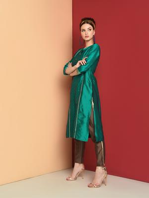 solid silk straight kurta - 16654273 - Standard Image - 2