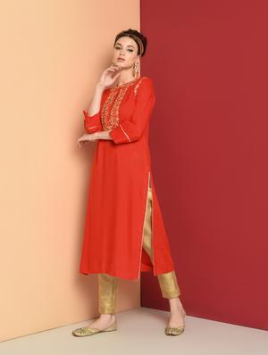 embroidered straight kurta - 16654276 - Standard Image - 2