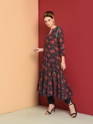 printed flared kurta - 16654279 - Standard Image - 2