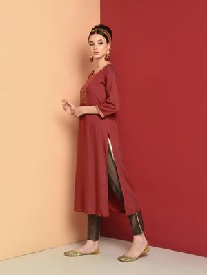 solid embroidered straight kurta - 16654280 - Standard Image - 2