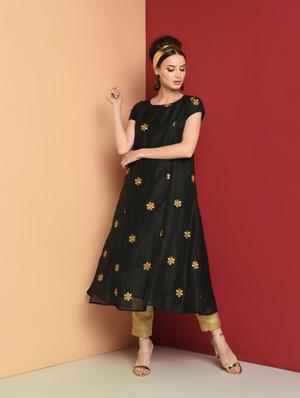 embroidered chanderi a-line kurta - 16654282 - Standard Image - 2