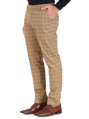 beige checkered flat front formal trouser - 16654687 - Standard Image - 2