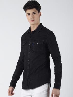 black solid casual shirt - 16655745 - Standard Image - 2