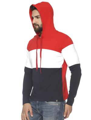 red color block cut & sew hooded t-shirt - 16655782 - Standard Image - 2