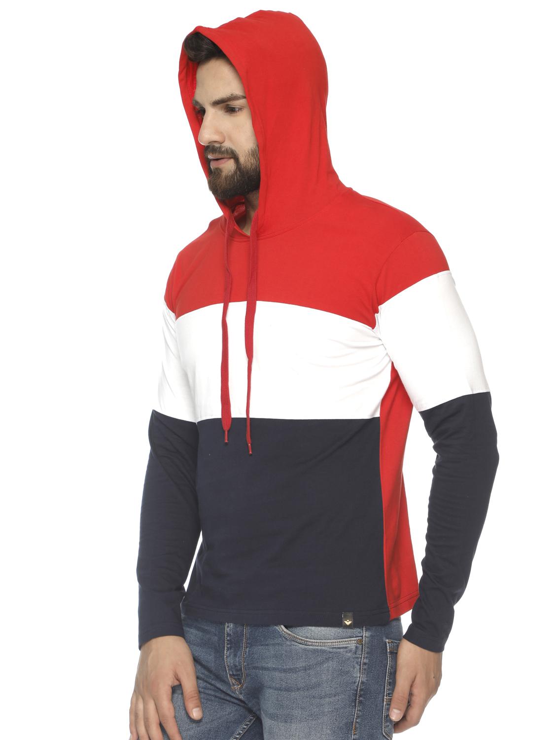 red color block cut & sew hooded t-shirt - 16655782 - Zoom Image - 2