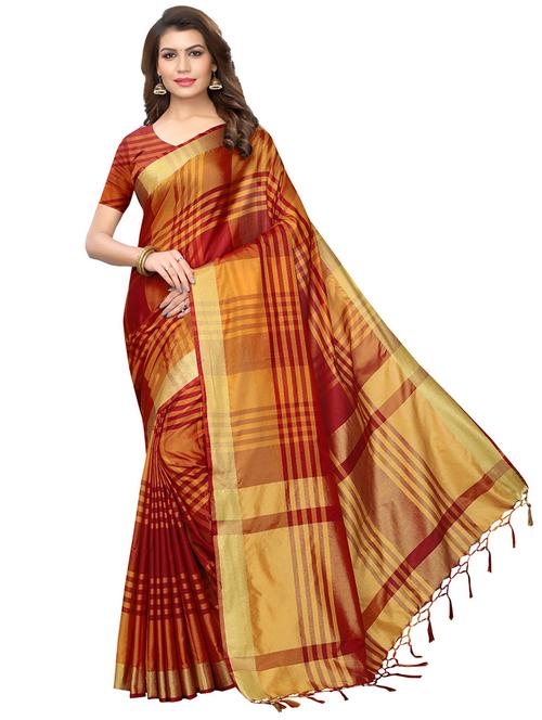 Checkered banarasi saree with blouse - 16656007 - Very Small Image - 1
