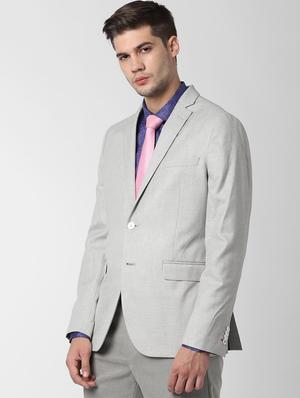 grey solid single breasted casual blazer - 16656448 - Standard Image - 2