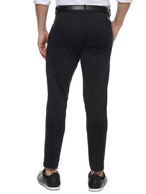 navy blue checkered flat front casual trouser - 16656490 - Standard Image - 2