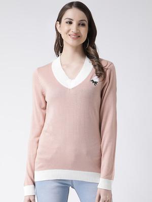 contrast detail v-neck pullover - 16657506 - Standard Image - 2