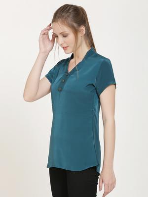 mandarin neck solid top - 16657578 - Standard Image - 2