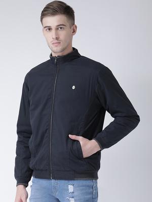 navy blue solid casual jacket - 16657676 - Standard Image - 2