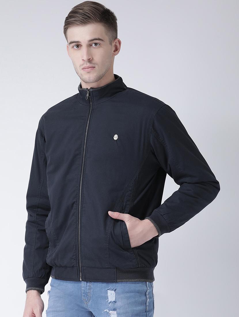 navy blue solid casual jacket - 16657676 - Zoom Image - 2