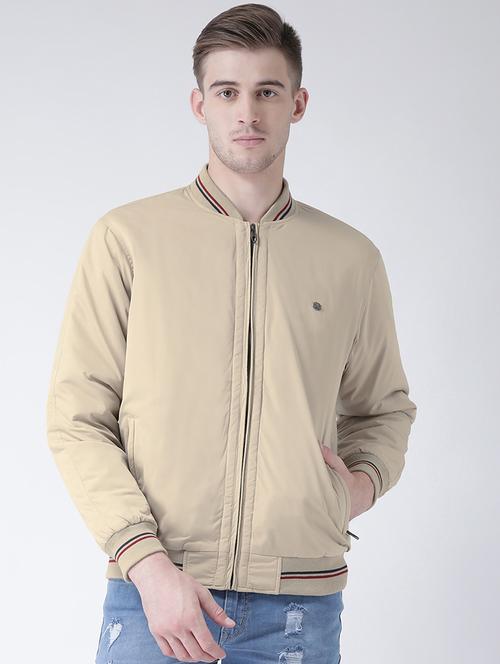 beige solid casual jacket - 16657679 - Standard Image - 1