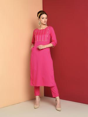 gota patti straight kurta with pant set - 16657900 - Standard Image - 2