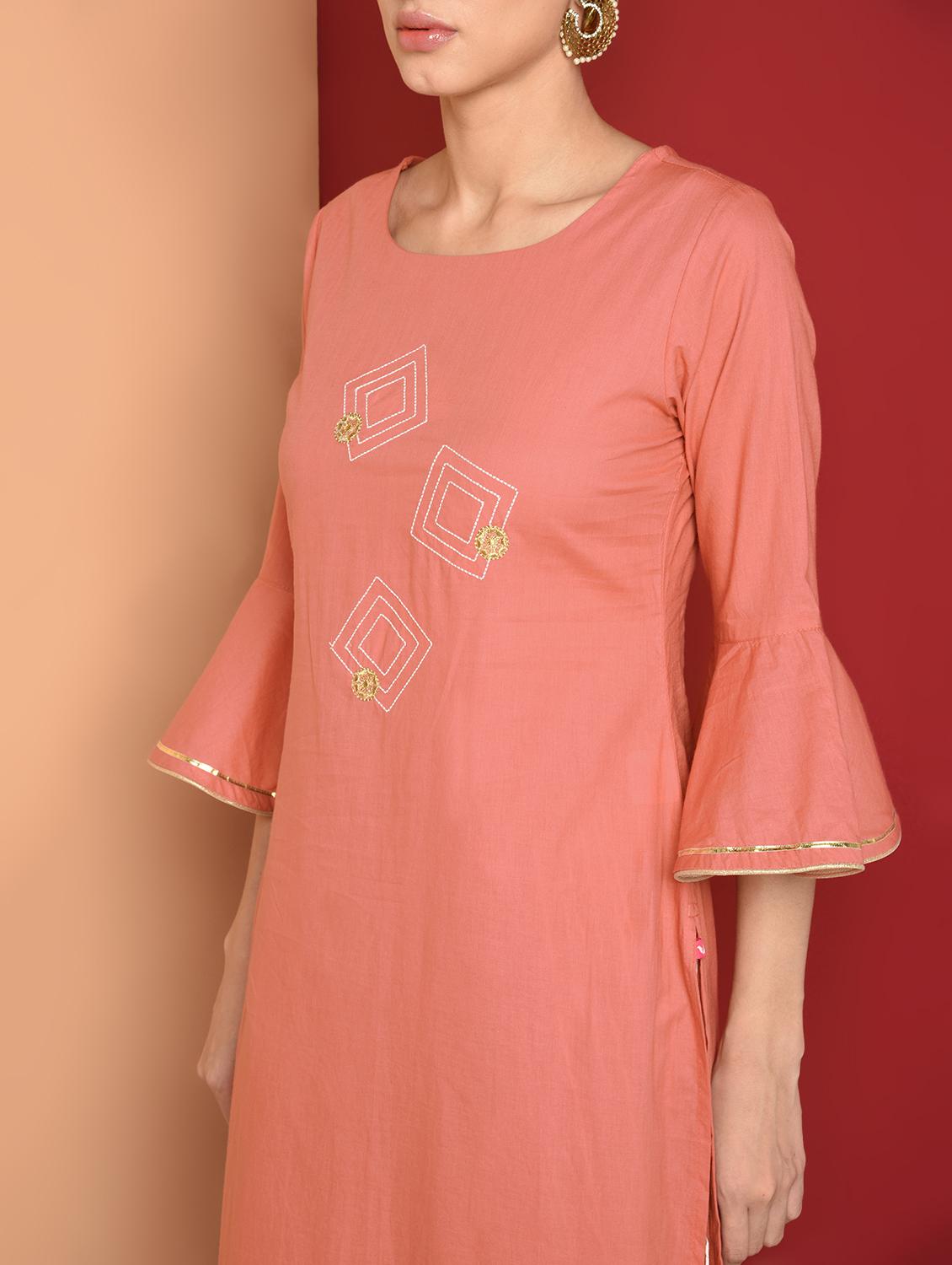 embroidered kurta with stripes palazzo set - 16657902 - Zoom Image - 5