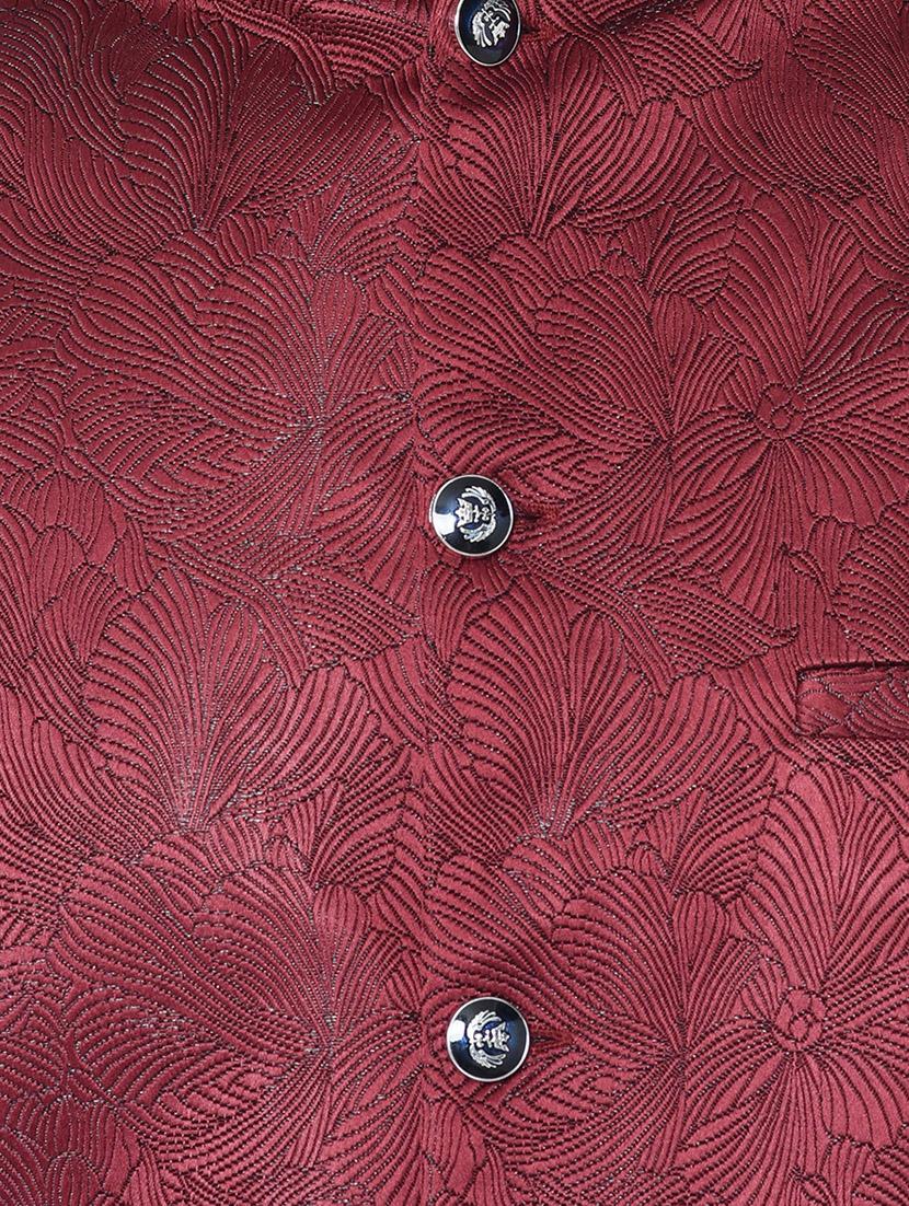 red silk blend self design nehru jacket - 16657994 - Zoom Image - 5