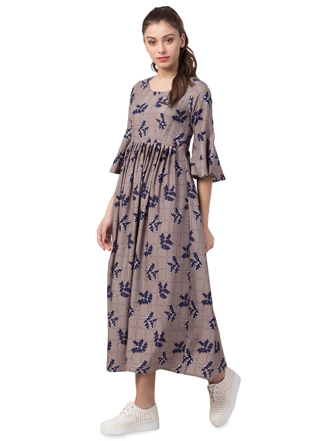 bell sleeved floral gathered dress - 16658244 - Zoom Image - 2