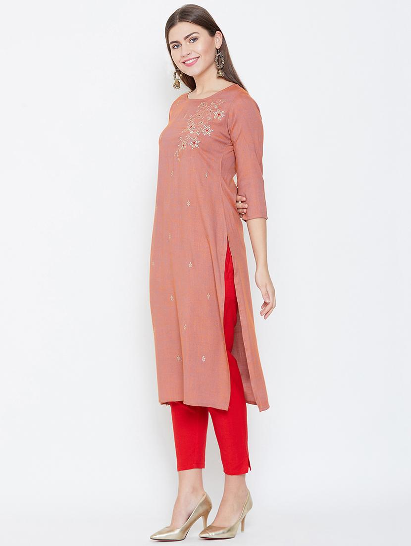 pastel embroidered straight kurta - 16658400 - Zoom Image - 2