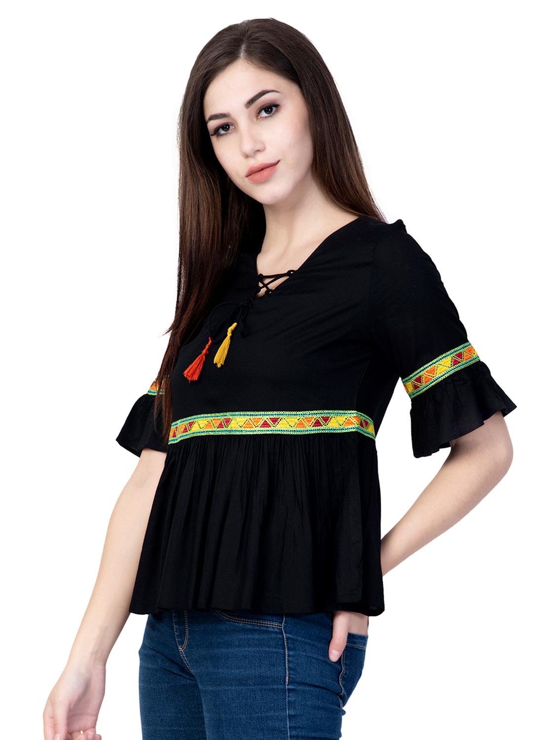 tassel tie up contrast lace top - 16658501 - Zoom Image - 2