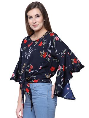 tie front bell sleeved top - 16658523 - Standard Image - 2