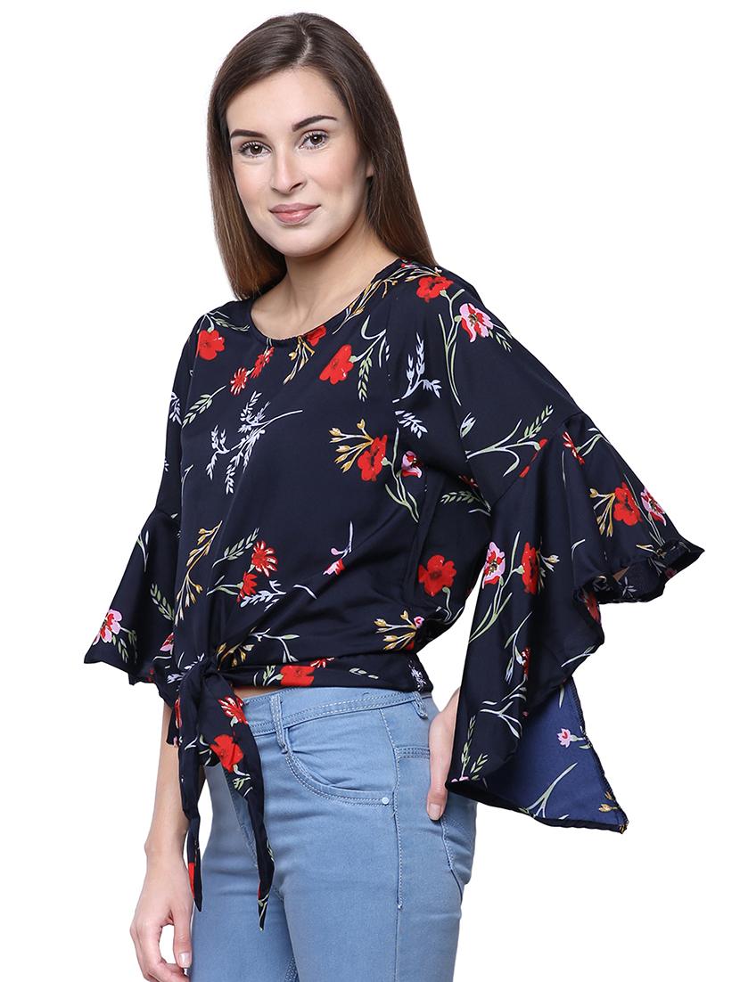 tie front bell sleeved top - 16658523 - Zoom Image - 2