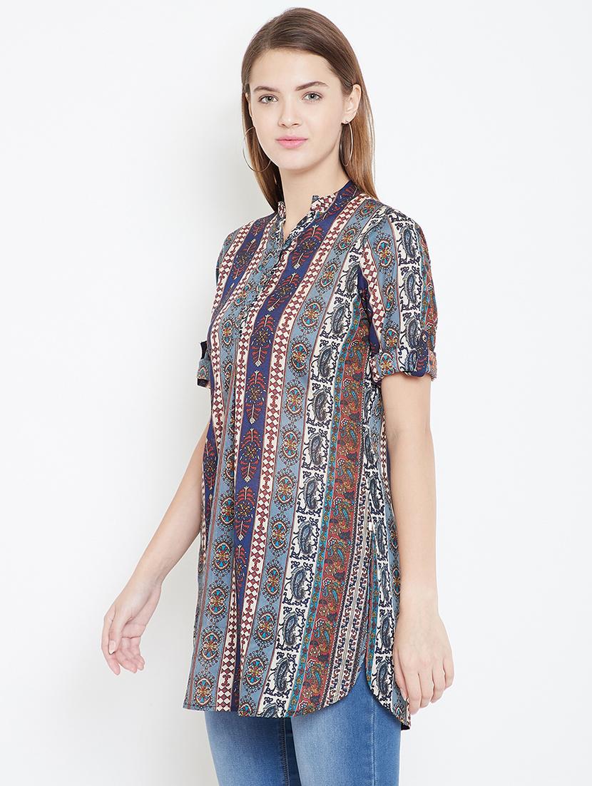 mandarin neck roll up sleeved tunic - 16658587 - Zoom Image - 2