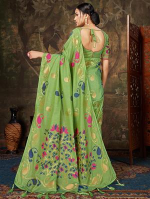 foil print woven saree with blouse - 16659148 - Standard Image - 2