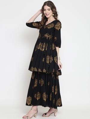 foil print layered angrakha kurta - 16659236 - Standard Image - 2