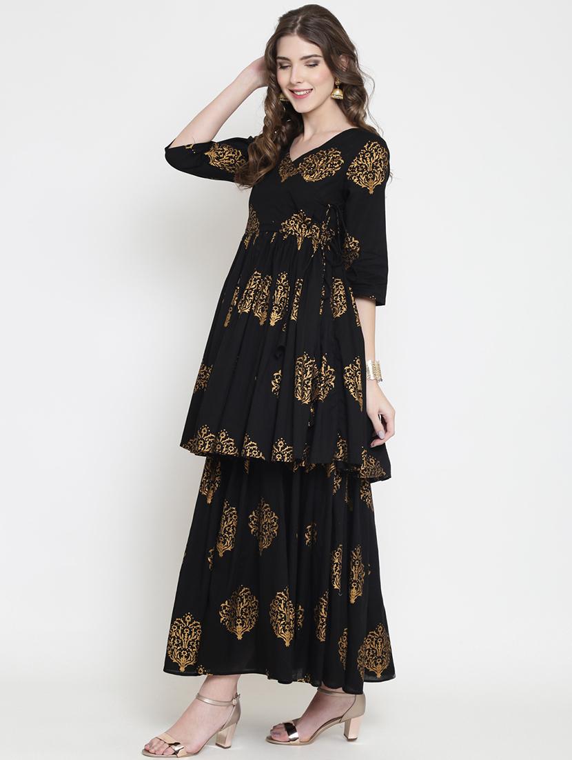 foil print layered angrakha kurta - 16659236 - Zoom Image - 2