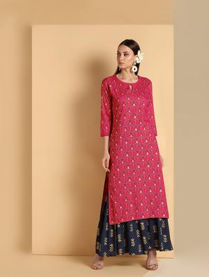 gold print kurta palazzo set - 16660349 - Standard Image - 2