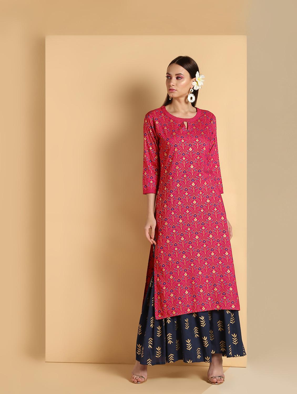 gold print kurta palazzo set - 16660349 - Zoom Image - 2