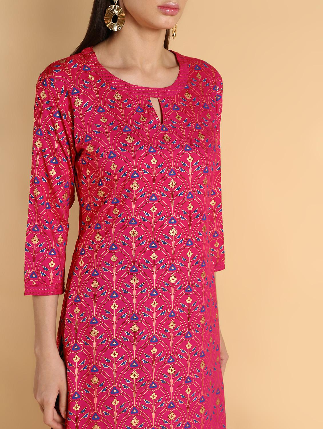 gold print kurta palazzo set - 16660349 - Zoom Image - 5