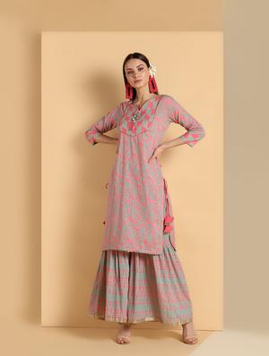 gota tassels kurta palazzo set - 16660351 - Standard Image - 2