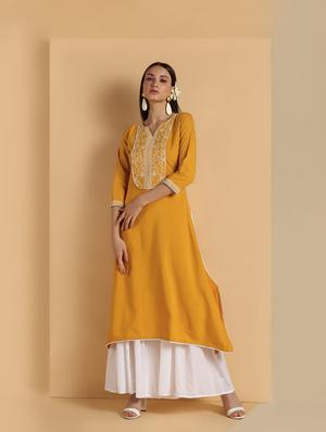 embroidered a-line kurta - 16660356 - Standard Image - 2