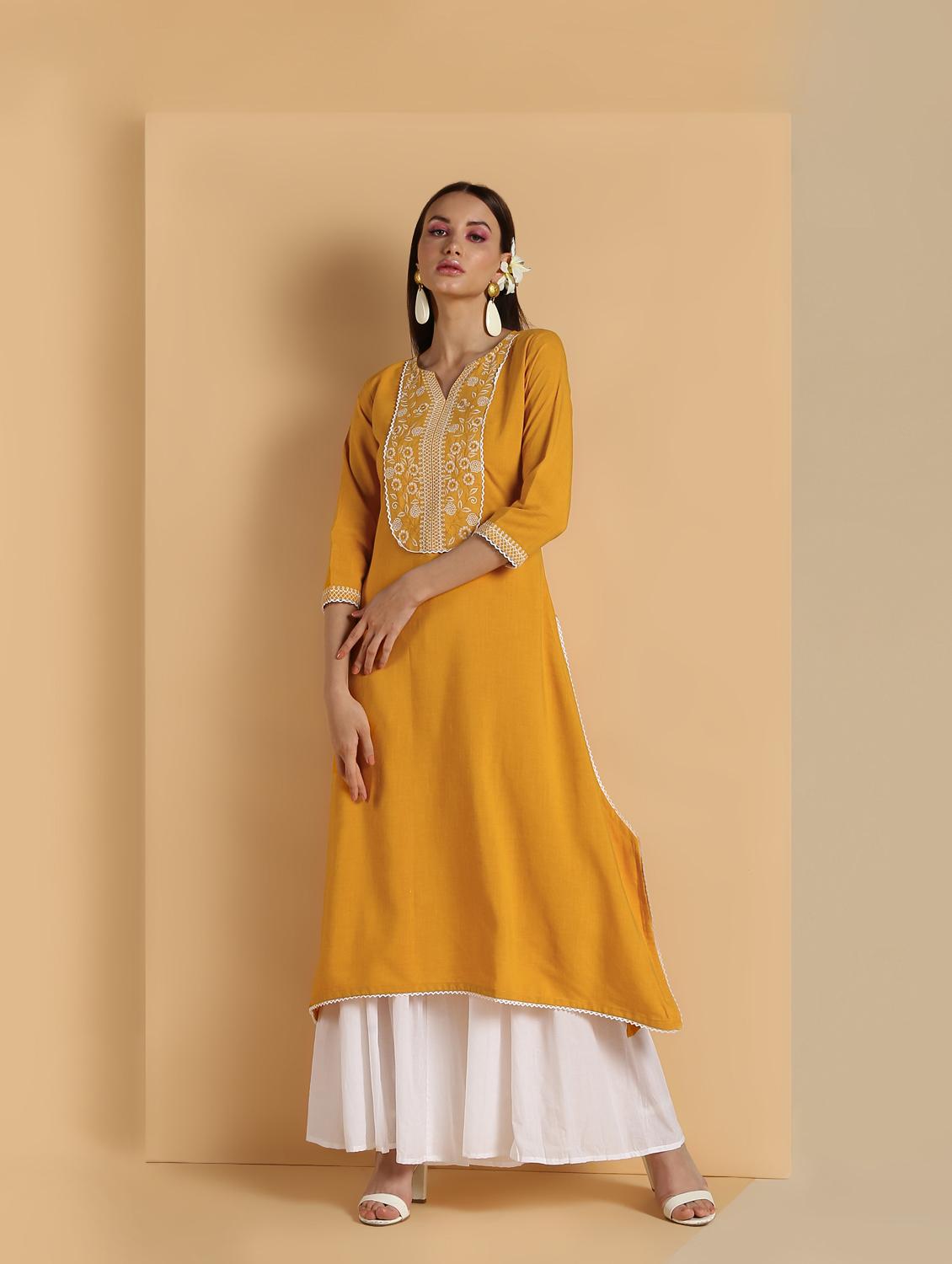 embroidered a-line kurta - 16660356 - Zoom Image - 2