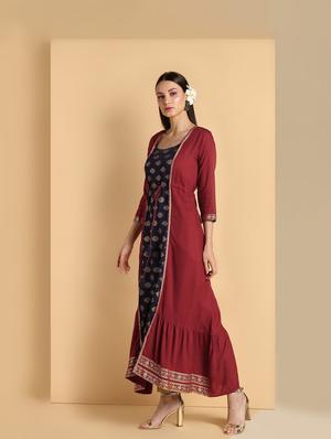 printed kurta with jacket - 16660357 - Standard Image - 2
