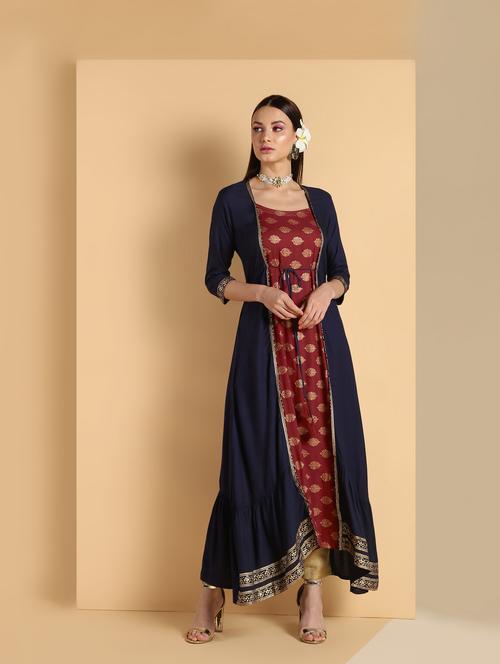 embroidered a-line kurta - 16660358 - Standard Image - 1