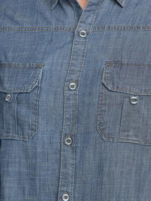 blue printed denim casual shirt - 16661428 - Standard Image - 5