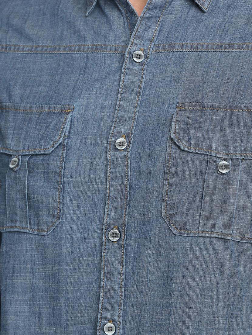 blue printed denim casual shirt - 16661428 - Zoom Image - 5
